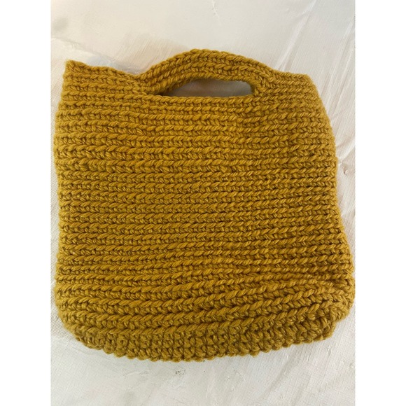 Handmade Crocheted Mustard Handbag Purse GUC BOHO Vintage - Picture 3 of 6